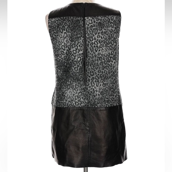 Rebecca Taylor Black Leather Wool Leopard Animal Print Dress Size 10 Medium M - Picture 4 of 8